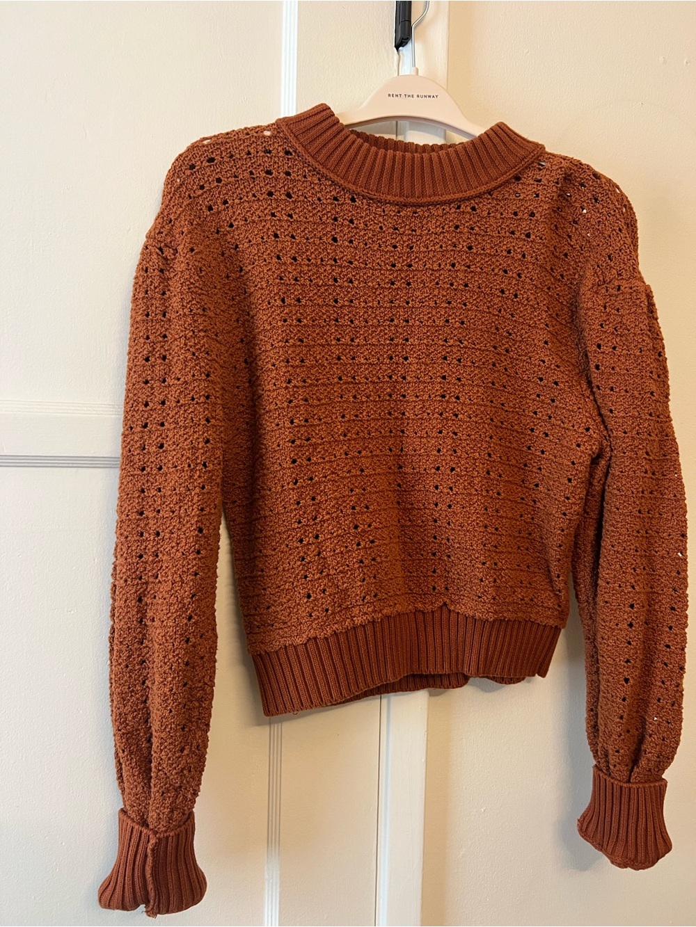 Free People Textured Pointelle Crewneck Sweater - Rust Brown